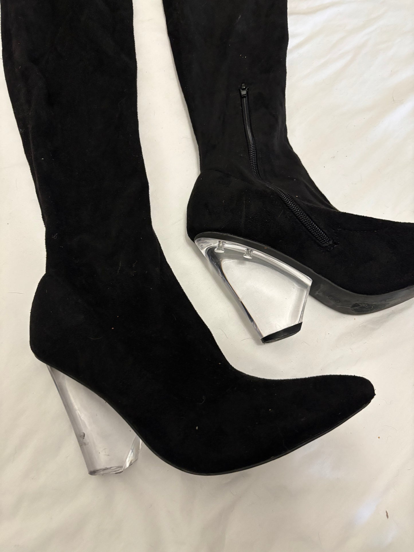 Fashion Nova Clear Heel Thigh High boots