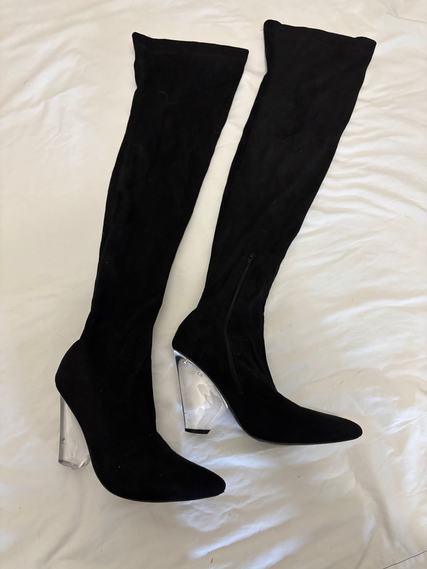 Fashion Nova Clear Heel Thigh High boots