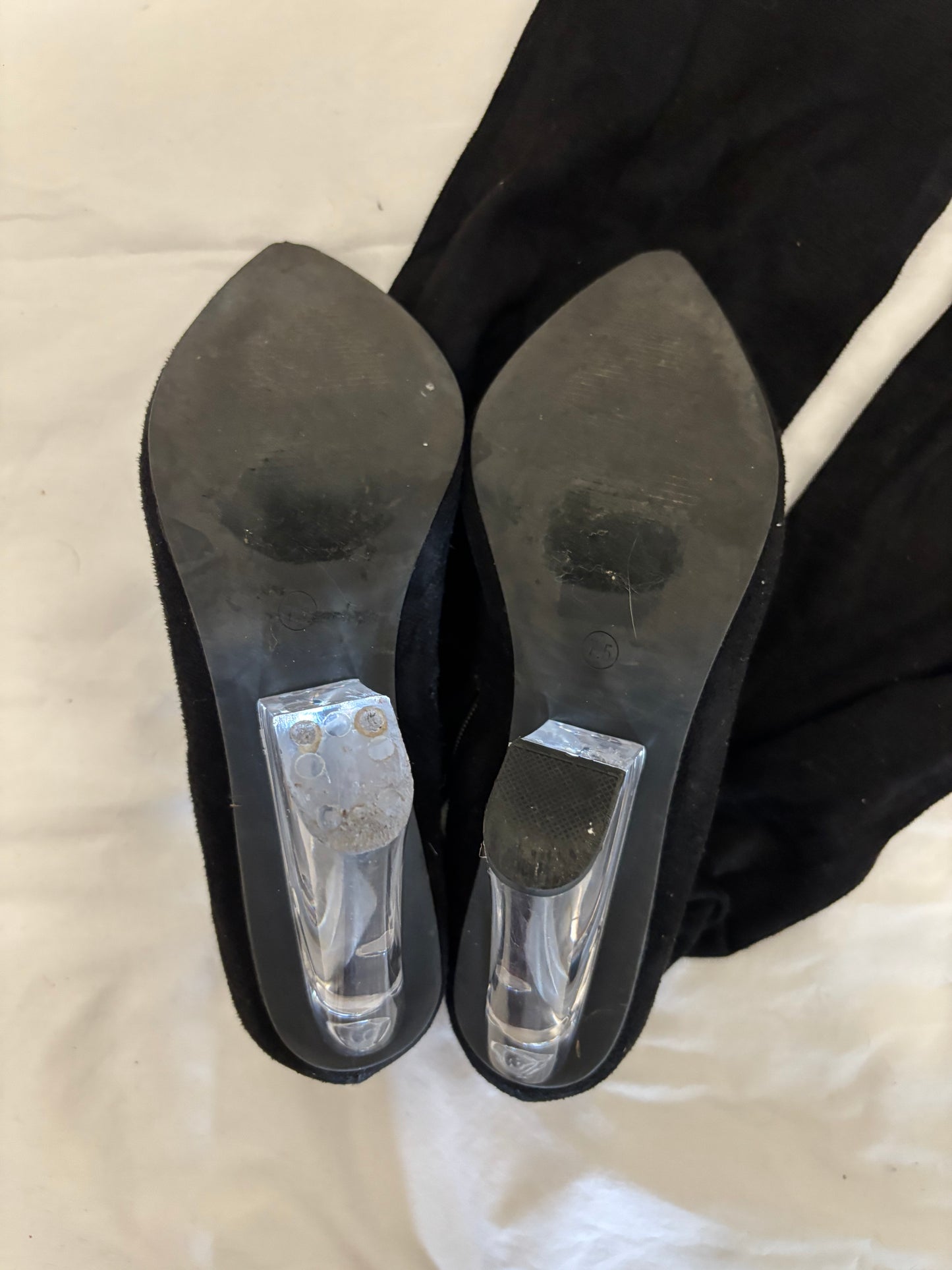 Fashion Nova Clear Heel Thigh High boots