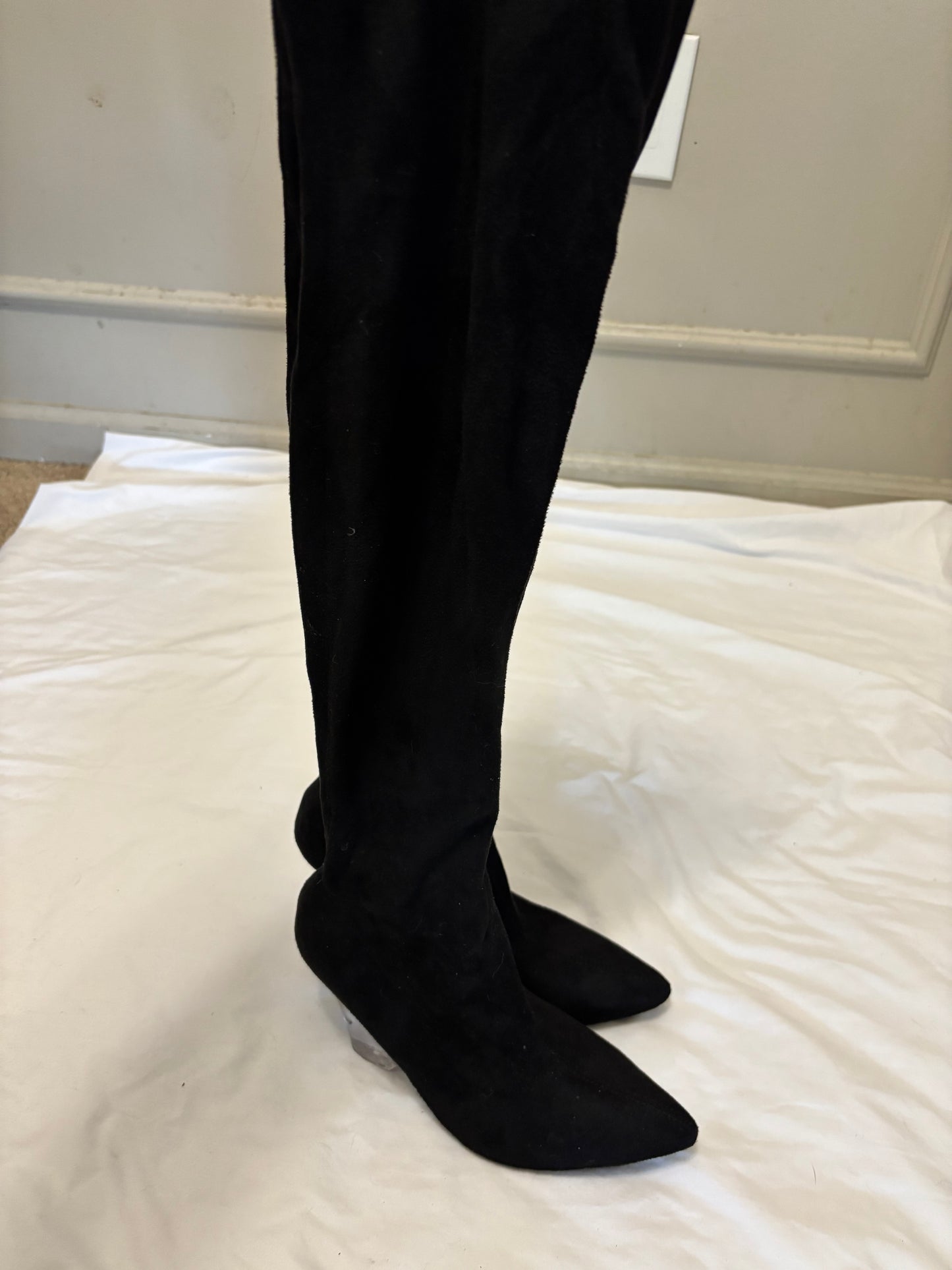 Fashion Nova Clear Heel Thigh High boots