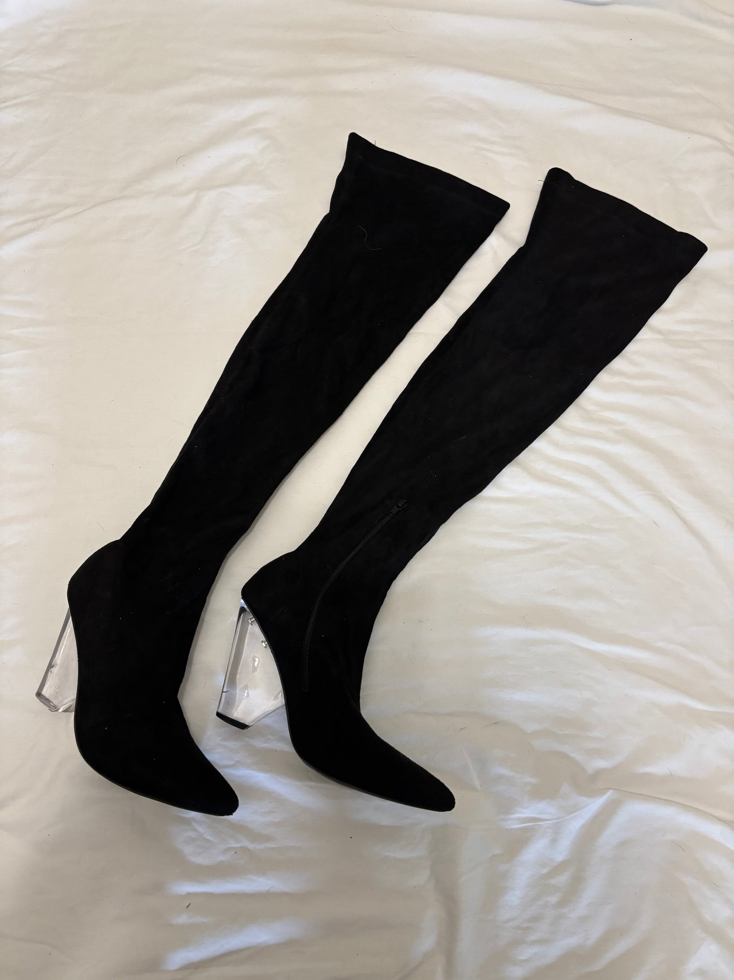 Fashion Nova Clear Heel Thigh High boots